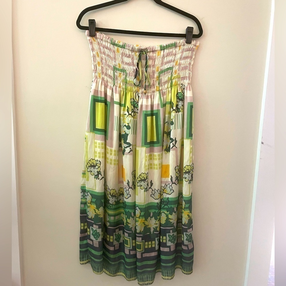 LAPIS Anthropologie Strapless Silky Geometric Print Dress Size 1X